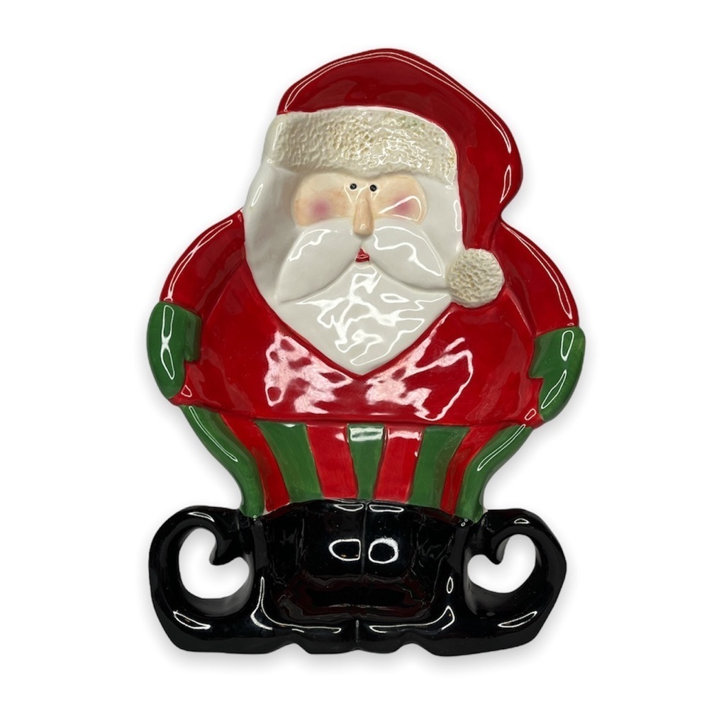 Holiday Home Earthware Hand Painted Santa Claus 11” Candy Dish Serving Platter